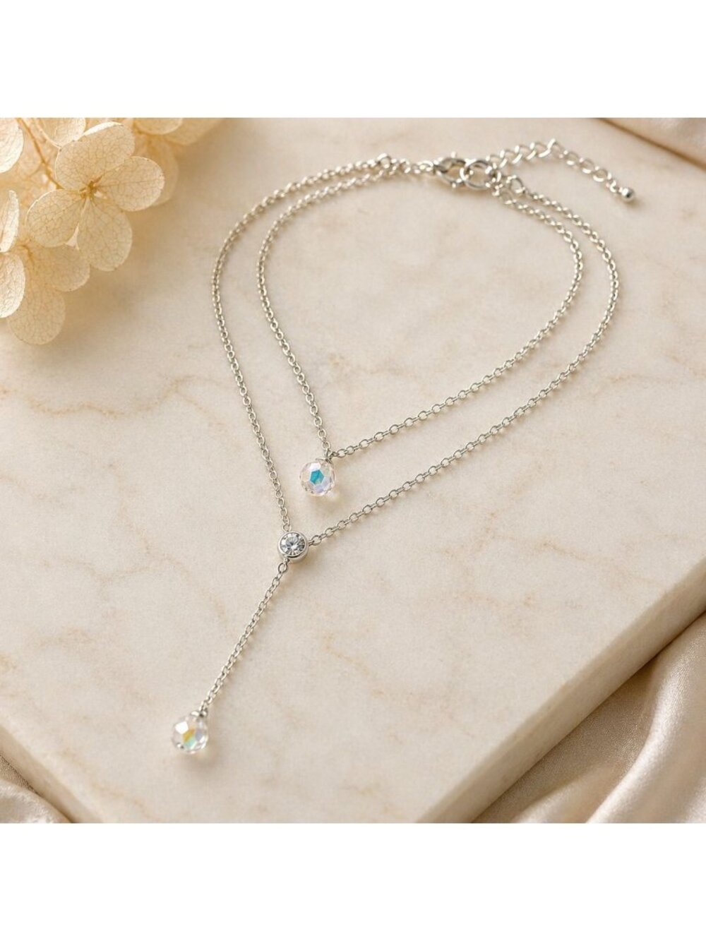 Vintage‎ Layered Drop Necklace Made with Swarovski Crystal Silver Overlay Y2K